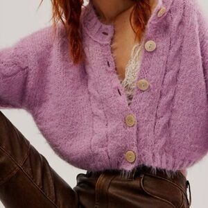 Free People Willow fuzzy wool blend cardigan sweater in lilac lavender